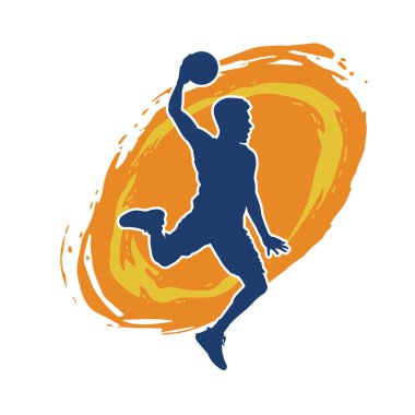 Hareketli bir erkek basketbolcunun silueti. Basketbol oynayan bir adamın silüeti..