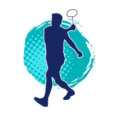 Badminton sporu yapan zayıf bir erkek atletin silueti. Badminton oynayan bir adamın silueti..
