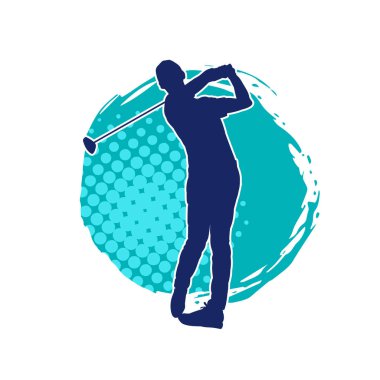 Golf oynayan bir adamın silüeti. Hareketli bir erkek golfçünün silueti.