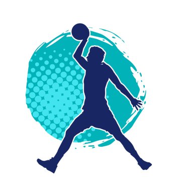 Basket oyuncusunun silueti hareket halinde. Bir erkek basket topu atleti silueti..