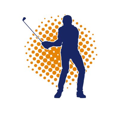 Golf oynayan bir adamın silüeti. Hareketli bir erkek golfçünün silueti.