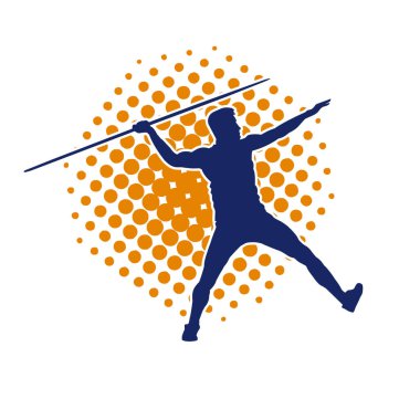 Erkek cirit atanın silueti atlet pozu veriyor. Bir atletin silueti cirit atıyor. 