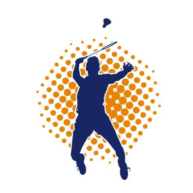 Badminton sporu yapan zayıf bir erkek atletin silueti. Badminton oynayan bir adamın silueti..