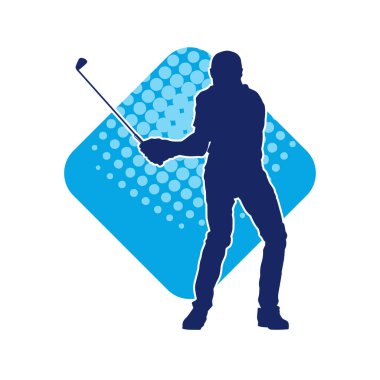 Golf oynayan bir adamın silüeti. Hareketli bir erkek golfçünün silueti.