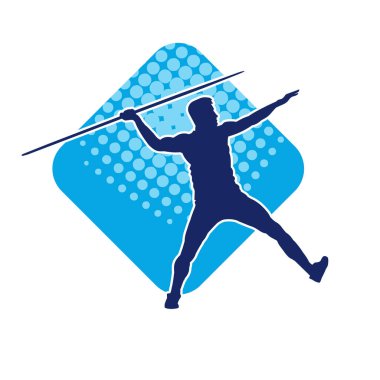 Erkek cirit atanın silueti atlet pozu veriyor. Bir atletin silueti cirit atıyor. 