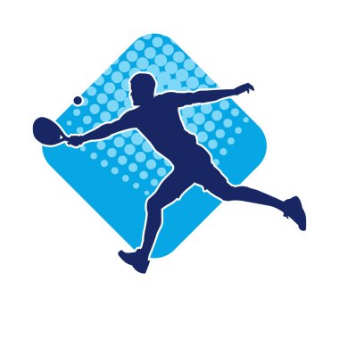 Hareketli bir erkek tenisçinin silueti. Raketle tenis oynayan bir adamın silueti..