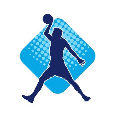 Basket oyuncusunun silueti hareket halinde. Bir erkek basket topu atleti silueti..