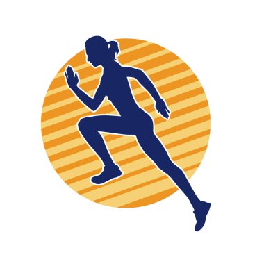 Koşan bir kadının silueti. Dişi bir koşunun silueti.