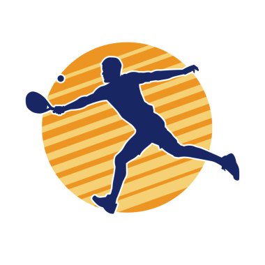 Hareketli bir erkek tenisçinin silueti. Raketle tenis oynayan bir adamın silueti..