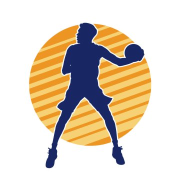 Basket oyuncusunun silueti hareket halinde. Bir erkek basket topu atleti silueti..