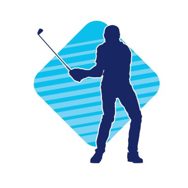 Golf oynayan bir adamın silüeti. Hareketli bir erkek golfçünün silueti.