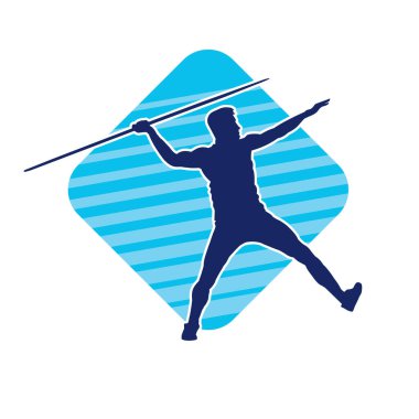 Erkek cirit atanın silueti atlet pozu veriyor. Bir atletin silueti cirit atıyor. 