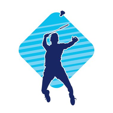 Badminton sporu yapan zayıf bir erkek atletin silueti. Badminton oynayan bir adamın silueti..