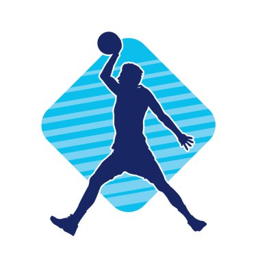 Basket oyuncusunun silueti hareket halinde. Bir erkek basket topu atleti silueti..
