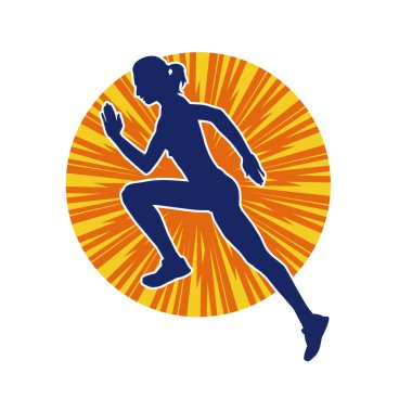 Koşan bir kadının silueti. Dişi bir koşunun silueti.