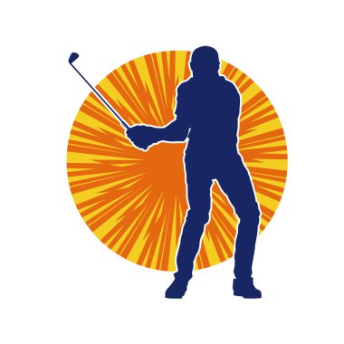 Golf oynayan bir adamın silüeti. Hareketli bir erkek golfçünün silueti.