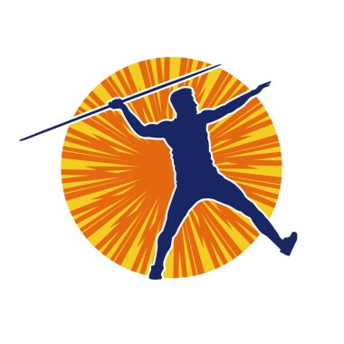 Erkek cirit atanın silueti atlet pozu veriyor. Bir atletin silueti cirit atıyor. 