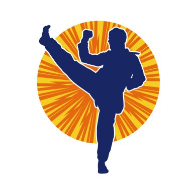 Silhouette of a male taekwondo martial art person in action pose clipart