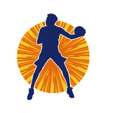 Basket oyuncusunun silueti hareket halinde. Bir erkek basket topu atleti silueti..