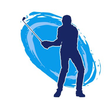 Golf oynayan bir adamın silüeti. Hareketli bir erkek golfçünün silueti.