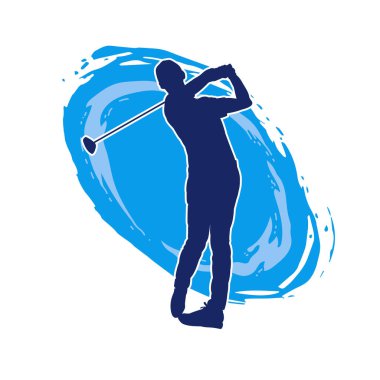 Golf oynayan bir adamın silüeti. Hareketli bir erkek golfçünün silueti.