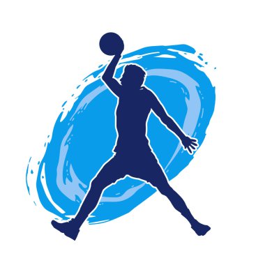Basket oyuncusunun silueti hareket halinde. Bir erkek basket topu atleti silueti..
