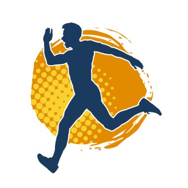 Koşu pozisyonundaki bir adamın silüeti. Siluet erkek koşusu pozu.