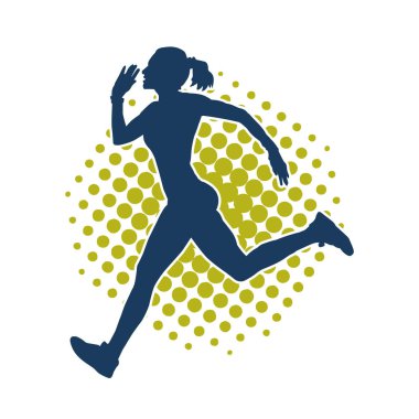 Koşan bir kadının silueti. Dişi bir koşunun silueti.