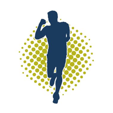 Koşu pozisyonundaki bir adamın silüeti. Siluet erkek koşusu pozu.