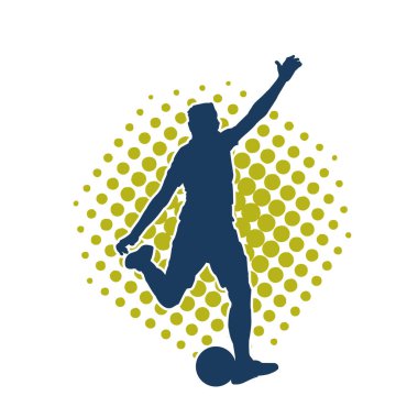 Top tekmeleyen bir erkek futbolcunun silueti. Hareket halindeki bir futbolcunun silueti.