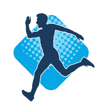 Koşu pozisyonundaki bir adamın silüeti. Siluet erkek koşusu pozu.