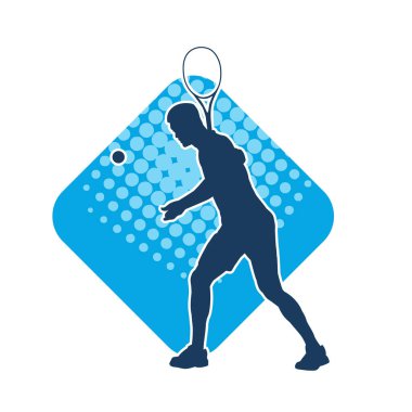 Hareketli bir erkek tenisçinin silueti. Raketle tenis oynayan bir adamın silueti..