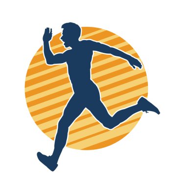 Koşu pozisyonundaki bir adamın silüeti. Siluet erkek koşusu pozu.