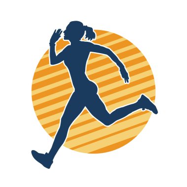 Koşan bir kadının silueti. Dişi bir koşunun silueti.