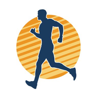 Koşu pozisyonundaki bir adamın silüeti. Siluet erkek koşusu pozu.