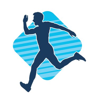 Koşu pozisyonundaki bir adamın silüeti. Siluet erkek koşusu pozu.