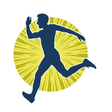 Koşu pozisyonundaki bir adamın silüeti. Siluet erkek koşusu pozu.