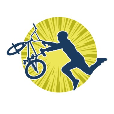 Bisiklet süren bir erkeğin silueti. Bisiklet sürme hareketinin silueti pozu.