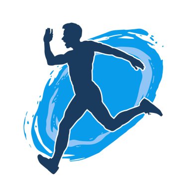 Koşu pozisyonundaki bir adamın silüeti. Siluet erkek koşusu pozu.