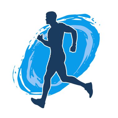 Koşu pozisyonundaki bir adamın silüeti. Siluet erkek koşusu pozu.