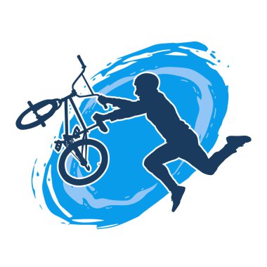 Bisiklet süren bir erkeğin silueti. Bisiklet sürme hareketinin silueti pozu.