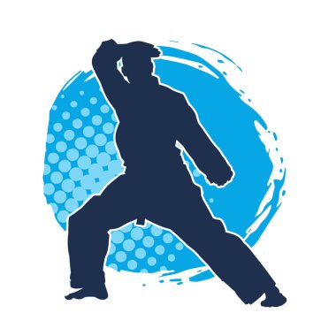 Doğu dövüş sanatı pozu veren bir adamın silueti. Dövüş sanatlarında bir erkeğin silueti..