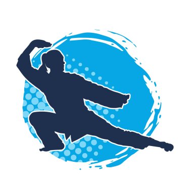 Dövüş sanatları yapan zayıf bir kadının silueti. Dövüş sanatlarında çalışan bir kadının silueti..