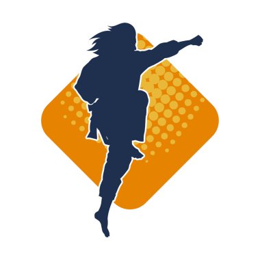 Dövüş sanatları yapan zayıf bir kadının silueti. Dövüş sanatlarında çalışan bir kadının silueti..