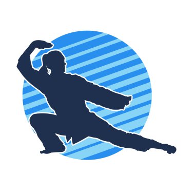 Dövüş sanatları yapan zayıf bir kadının silueti. Dövüş sanatlarında çalışan bir kadının silueti..