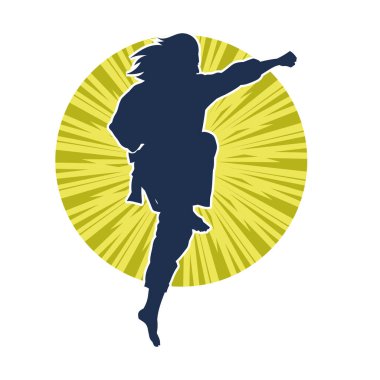 Dövüş sanatları yapan zayıf bir kadının silueti. Dövüş sanatlarında çalışan bir kadının silueti..