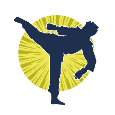 Silhouette of male taekwondo martial art person in action pose. clipart