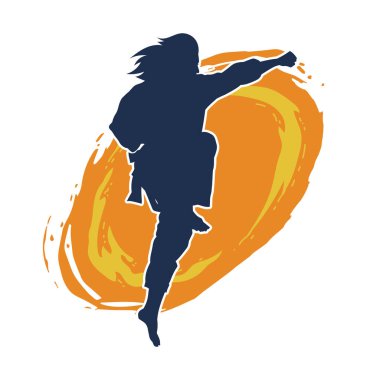 Dövüş sanatları yapan zayıf bir kadının silueti. Dövüş sanatlarında çalışan bir kadının silueti..