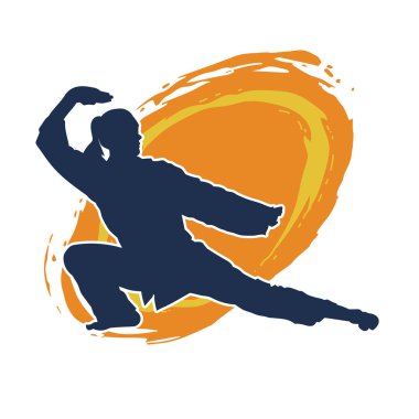 Dövüş sanatları yapan zayıf bir kadının silueti. Dövüş sanatlarında çalışan bir kadının silueti..