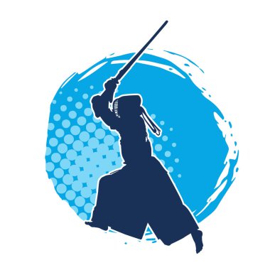 Maske takan ve bambu kılıç taşıyan bir Kendo dövüş sanatçısı silueti..